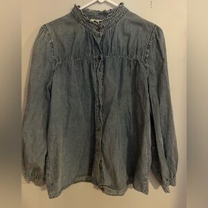 Savanna Jane Blue Ruffled‎ Denim Top Size L